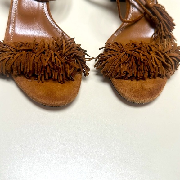 🔥 AQUAZZURA Brown Suede Wild Thing Ankle-Wrap Sandals Size 36.5 / 6.5 - Picture 11 of 16